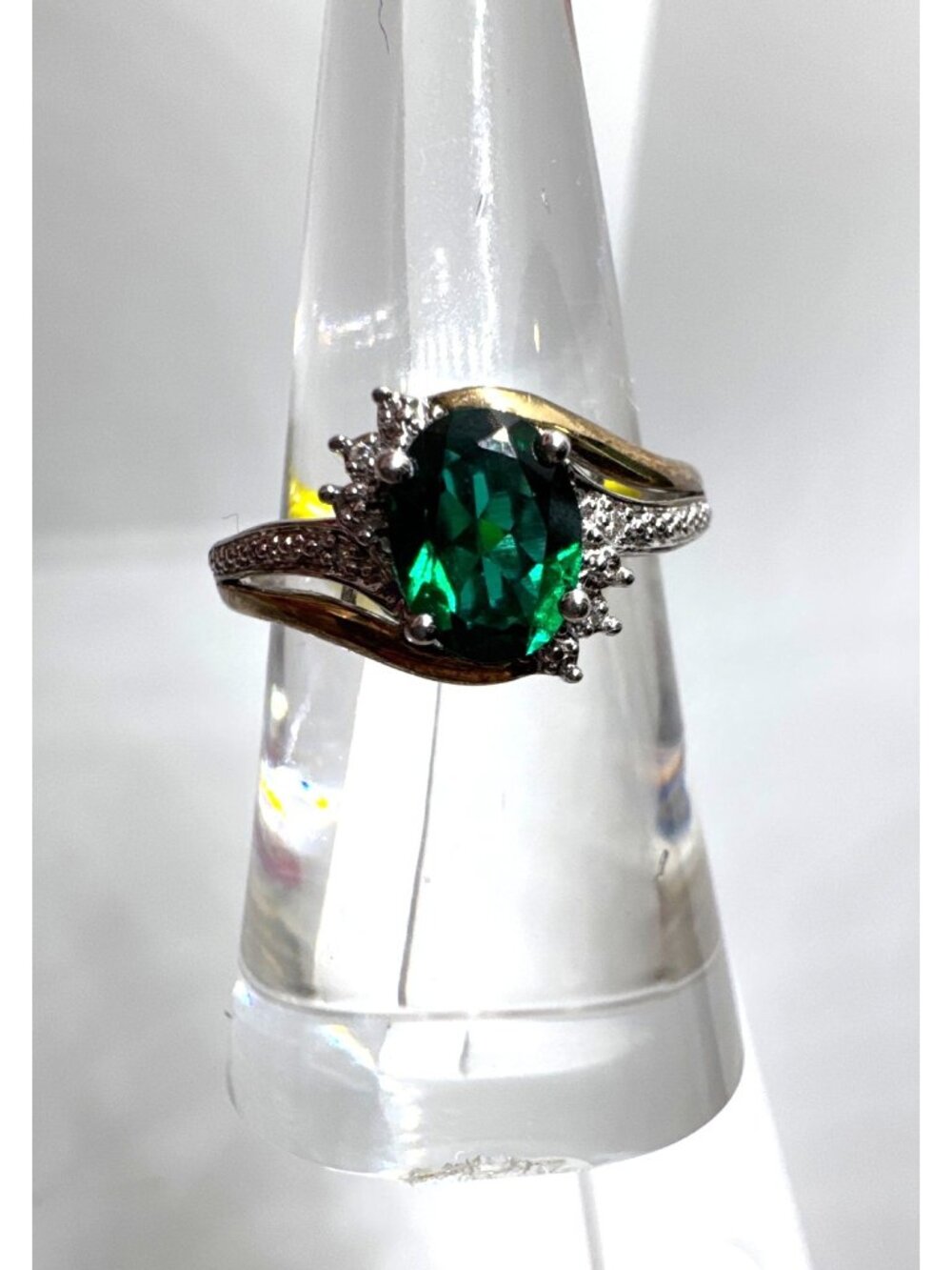 RL HK Emerald Diamond Accent Ring 925 Sterling Silver 10K Gold